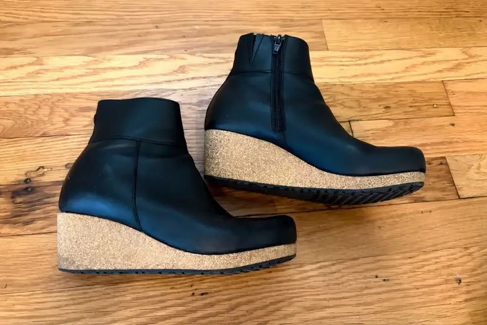 Papillio by Birkenstock Ebba Black Natural Leather Wedge Ankle Boots Booties 7
